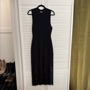 Sandro Sleeveless Black Fringe Midi Dress size medium / large